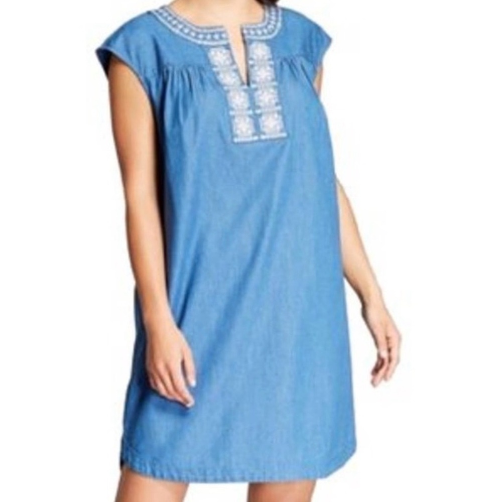KNOX ROSE Denim Chambray Embroidered Tank Dress Tunic